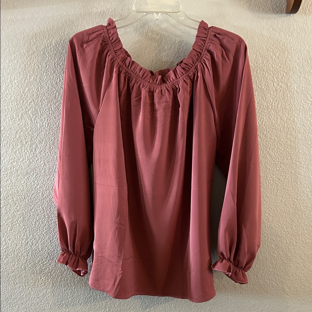 Ruched Off-Shoulder Blouse in Rosewood